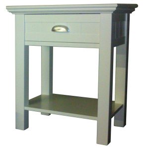 Night stand with drawer and bottom shelf in white lacquered finish